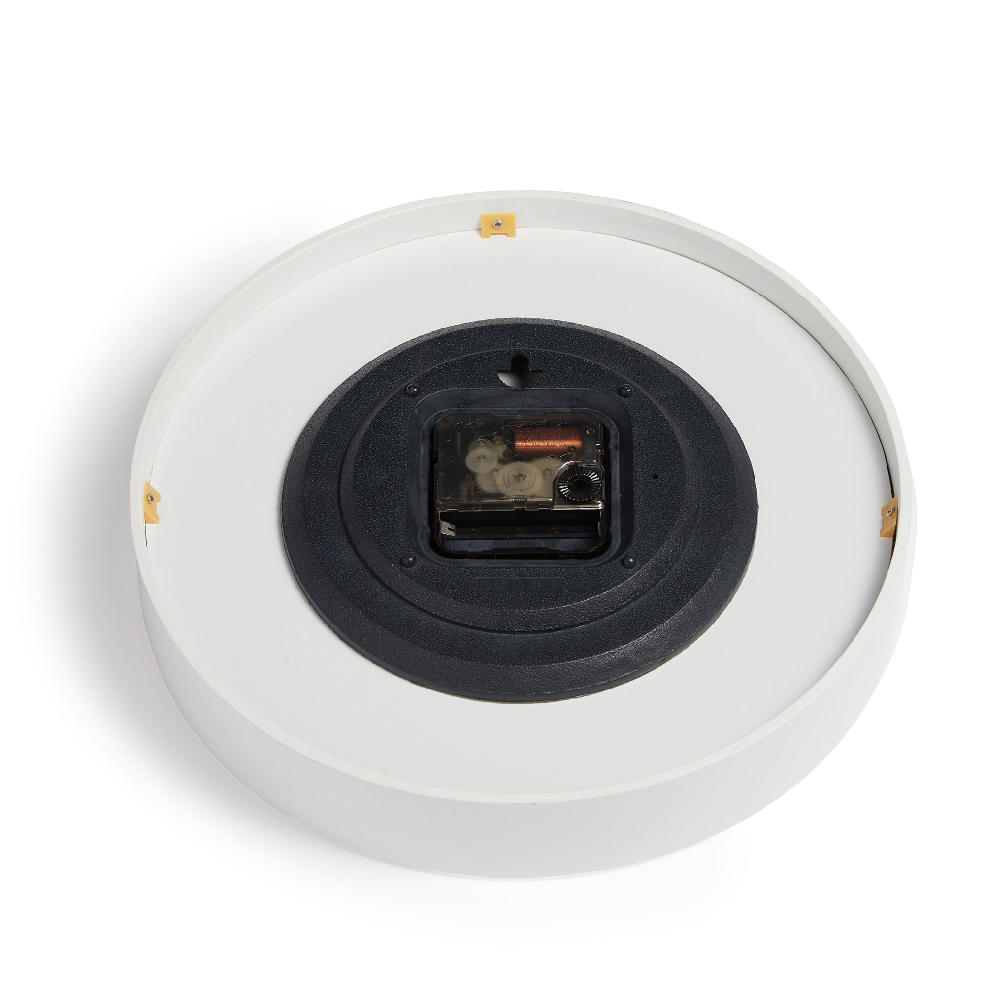 Aboriginal Tree 3 clock made from natural bamboo with a round face and clear Plexiglas lens, available in black, white, and natural frame colors.